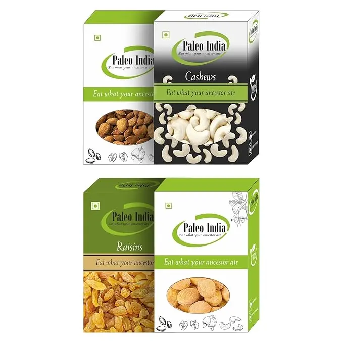 Paleo India Cashews Almonds Raisins Apricots Dry Fruits Combo Pack 