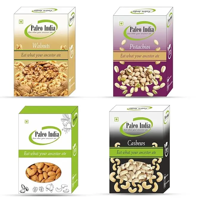Paleo India 800gm Cashews Walnuts Almonds Pistachios Dry Fruits Combo Pack 