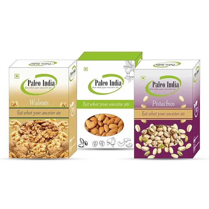 Paleo India 600gm Walnuts Almonds Pistachios Dry Fruits Combo Pack 